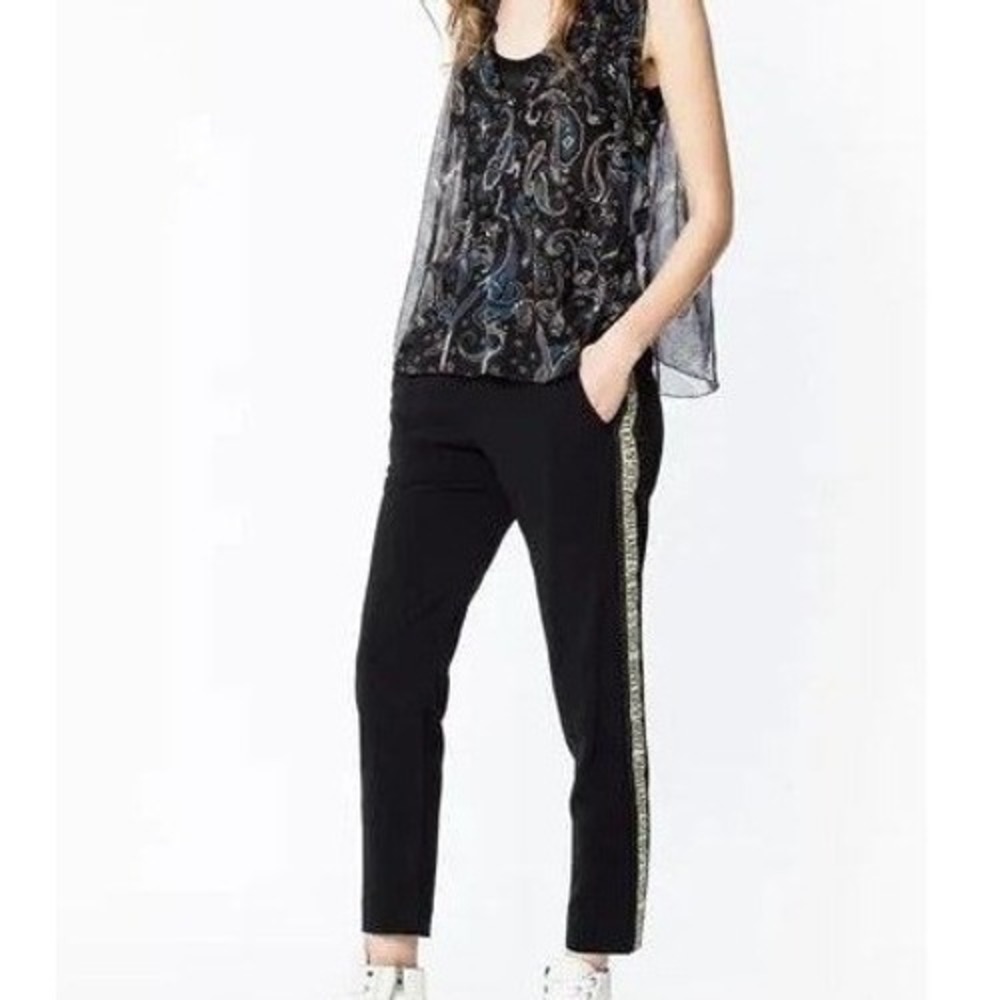 Zadig & Voltaire Paula Band Pants Black Girls Can Do Anything Size 38/M Academia